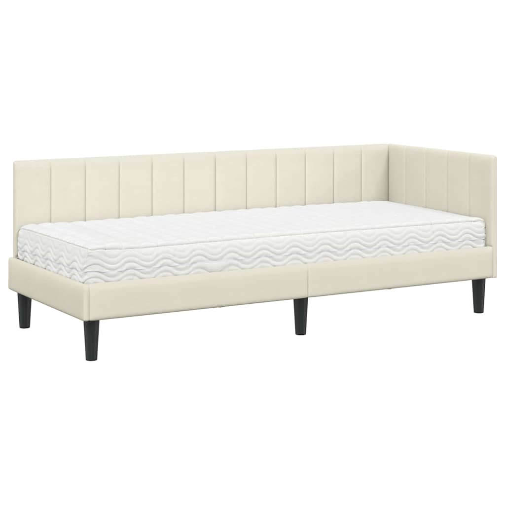 Sarokágy keret matracmal fejtámlával Krém 80 x 200 cm Bársony