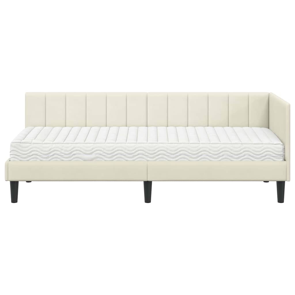 Sarokágy keret matracmal fejtámlával Krém 80 x 200 cm Bársony