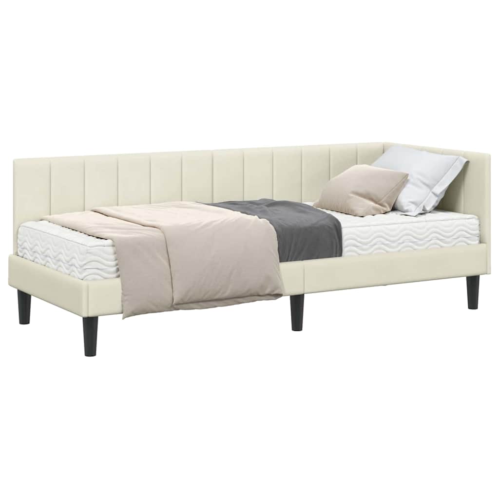 Sarokágy keret matracmal fejtámlával Krém 80 x 200 cm Bársony