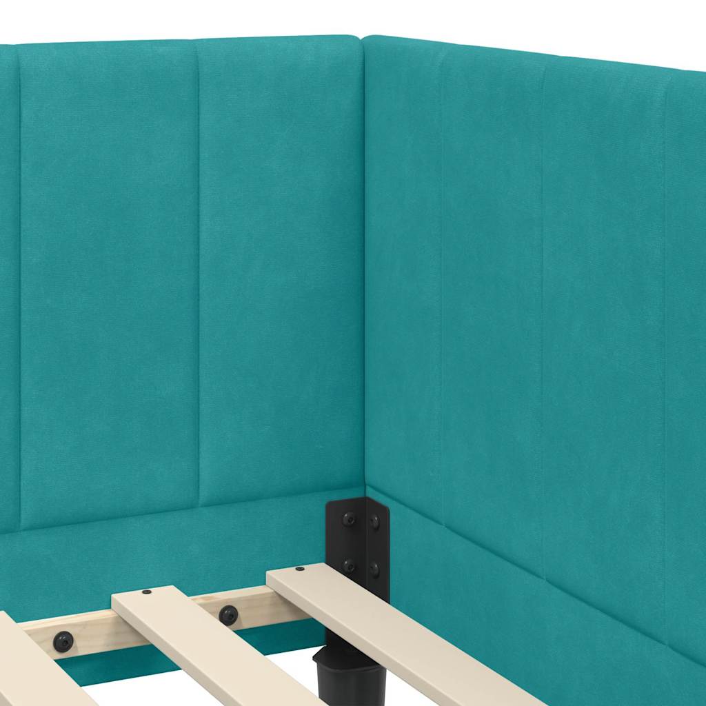 Sarokágy keret matracmal fejtámlával Türkiz 80 x 200 cm Bársony