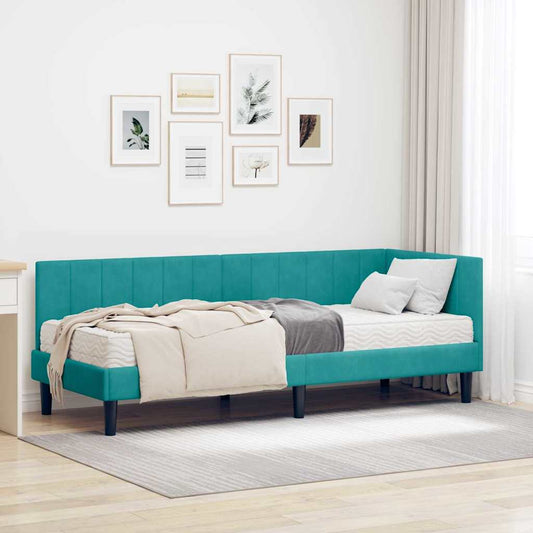 Sarokágy keret matracmal fejtámlával Türkiz 80 x 200 cm Bársony