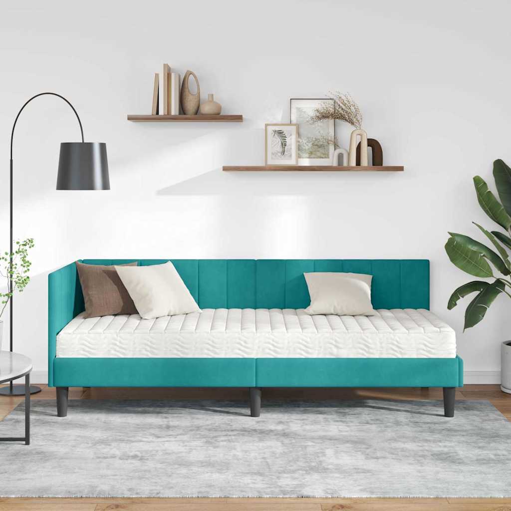 Sarokágy keret matracmal fejtámlával Türkiz 80 x 200 cm Bársony