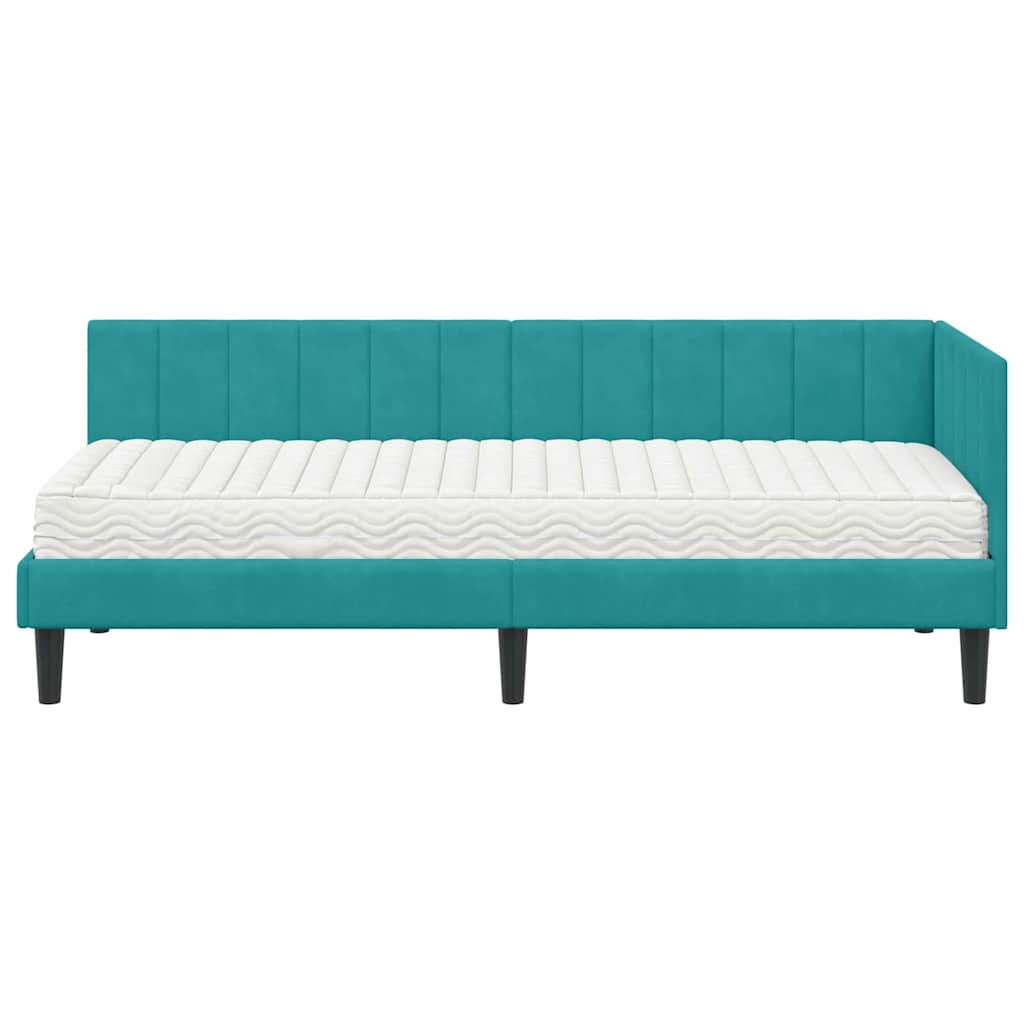 Sarokágy keret matracmal fejtámlával Türkiz 80 x 200 cm Bársony