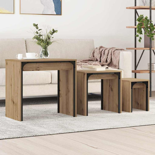 Fészkelt Kávézó Asztal 3 pcs kézműves tölgy 60 x 35 x 56 cm