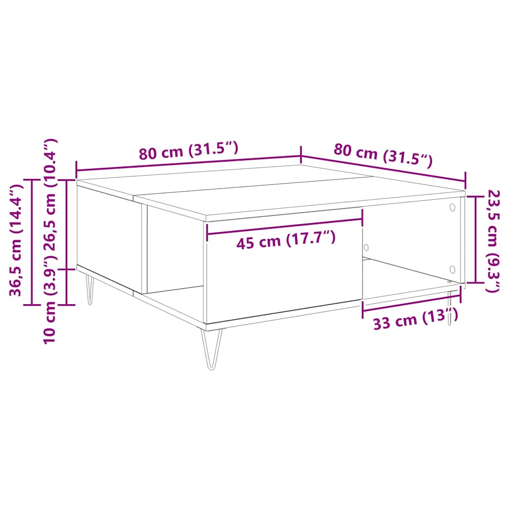 Dohányzóasztal Musta tammi 80 x 80 x 36.5 cm Faanyag