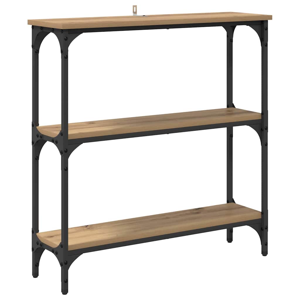 Konzolasztal polcokkal kézműves tölgy 75 x 22.5 x 75 cm