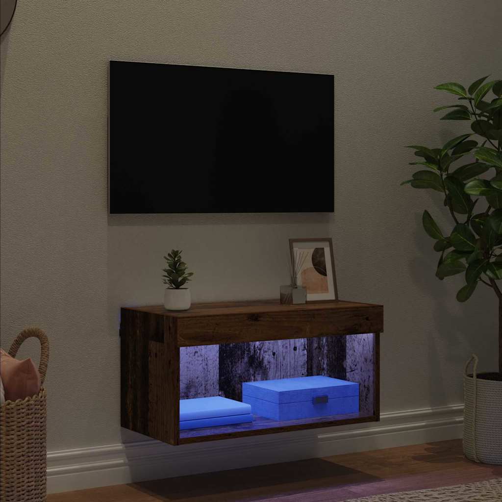 TV szekrény LED -es lámpákkal Öreg fa 60 x 30 x 30 cm Faanyag