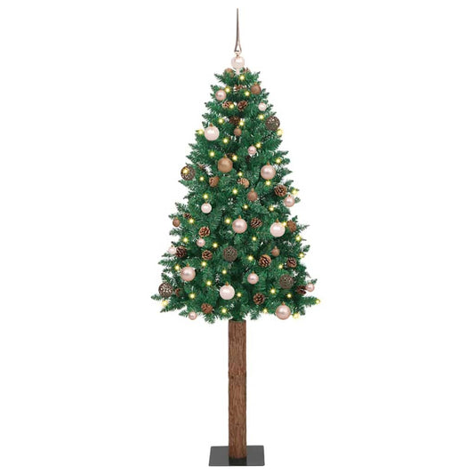 Karcsú karácsonyfa 300 LED-del Zöld 180 cm PVC és tömör fenyőfa