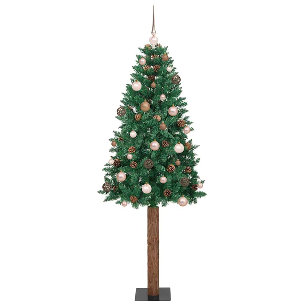 Karcsú karácsonyfa 300 LED-del Zöld 180 cm PVC és tömör fenyőfa