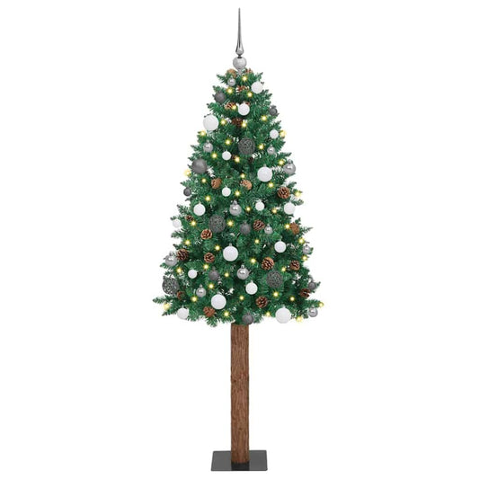 Karcsú karácsonyfa 300 LED-del Zöld 180 cm PVC és tömör fenyőfa
