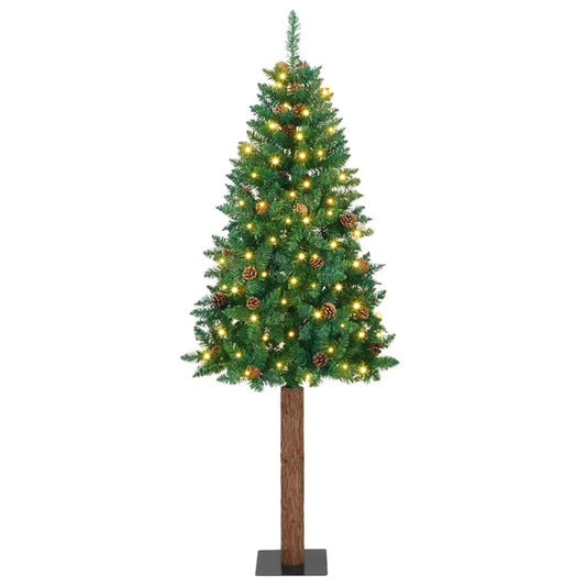 Karcsú karácsonyfa 300 LED-del Zöld 210 cm PVC és tömör fenyőfa