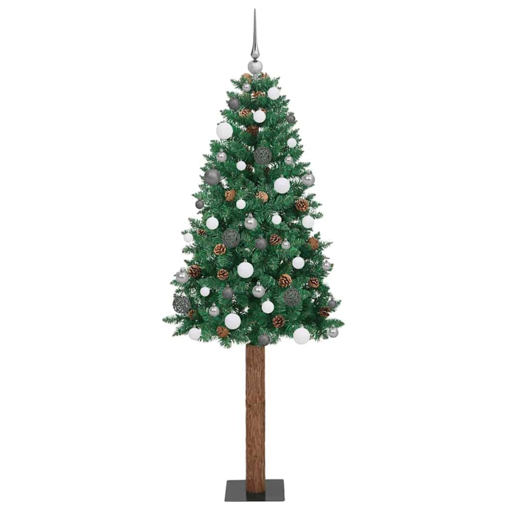 Karcsú karácsonyfa 300 LED-del Zöld 210 cm PVC és tömör fenyőfa