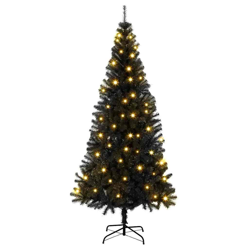 Karácsonyfa 300 LED-del állvánnyal Fekete 180 cm PVC