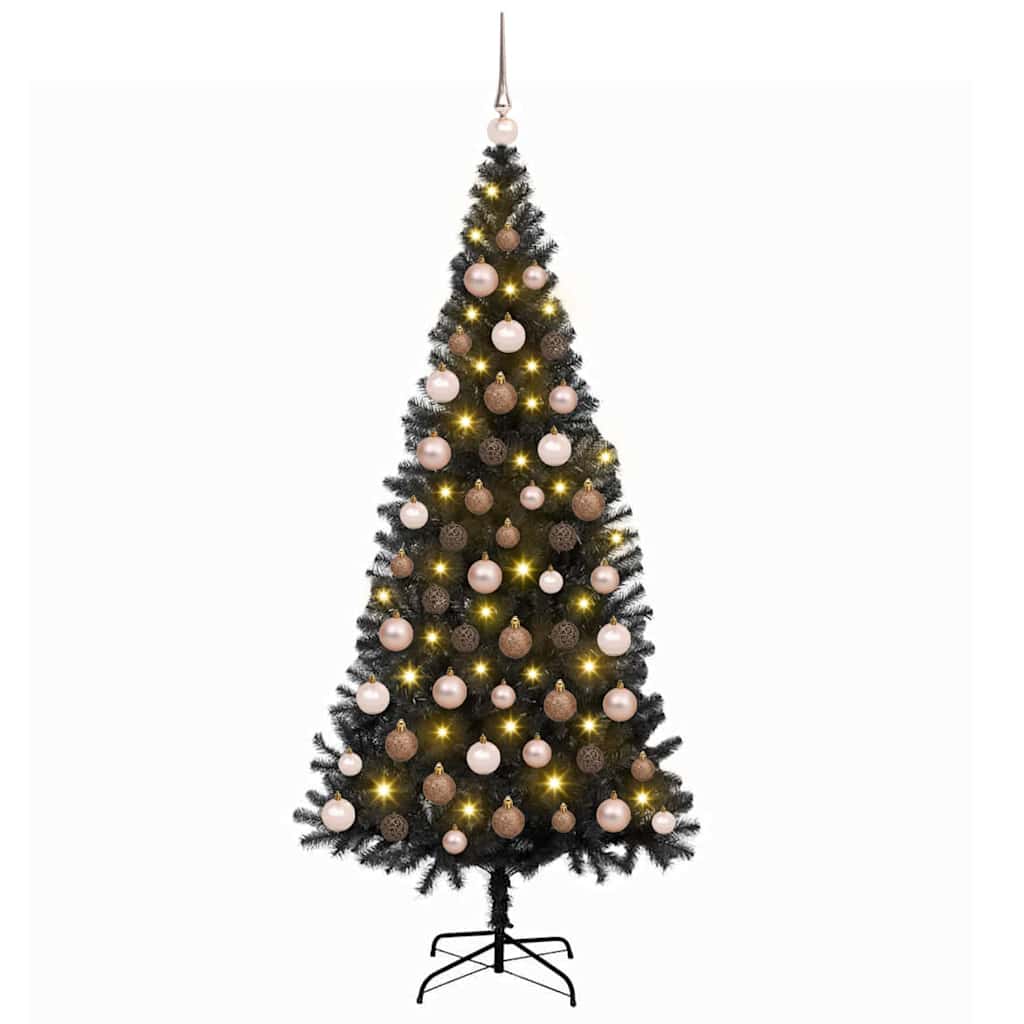 Karácsonyfa 300 LED-del állvánnyal Fekete 180 cm PVC