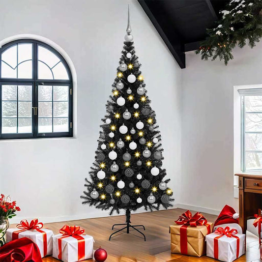 Karácsonyfa 300 LED-del állvánnyal Fekete 180 cm PVC