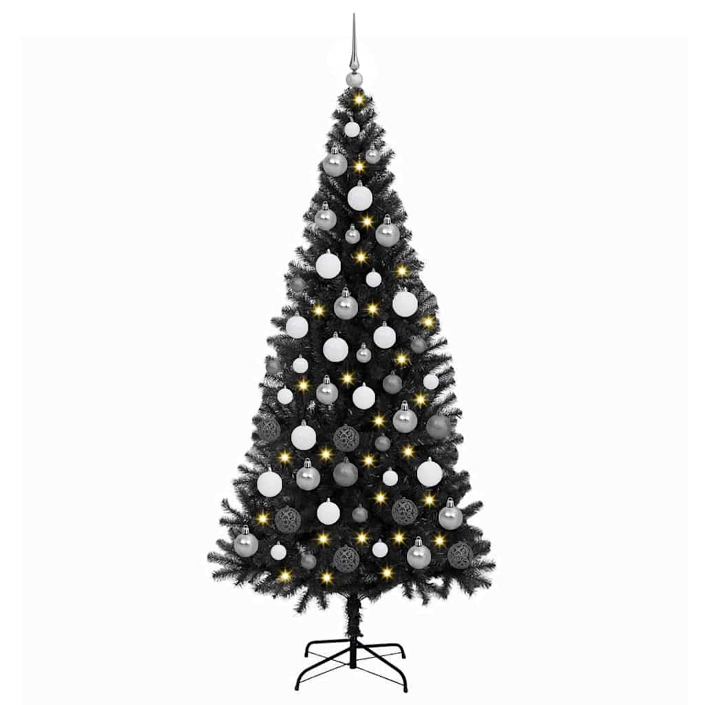 Karácsonyfa 300 LED-del állvánnyal Fekete 180 cm PVC