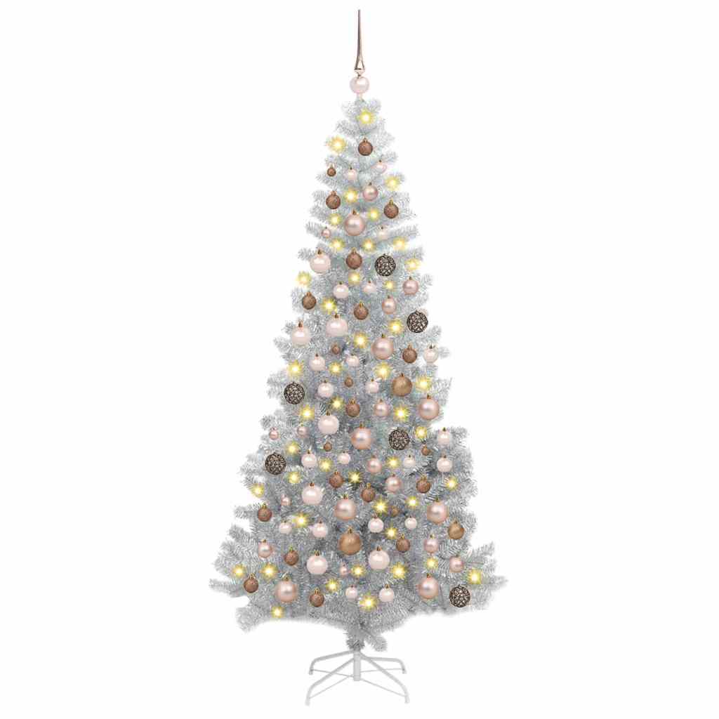 Karácsonyfa 300 LED-del állvánnyal Ezüst 180 cm PET
