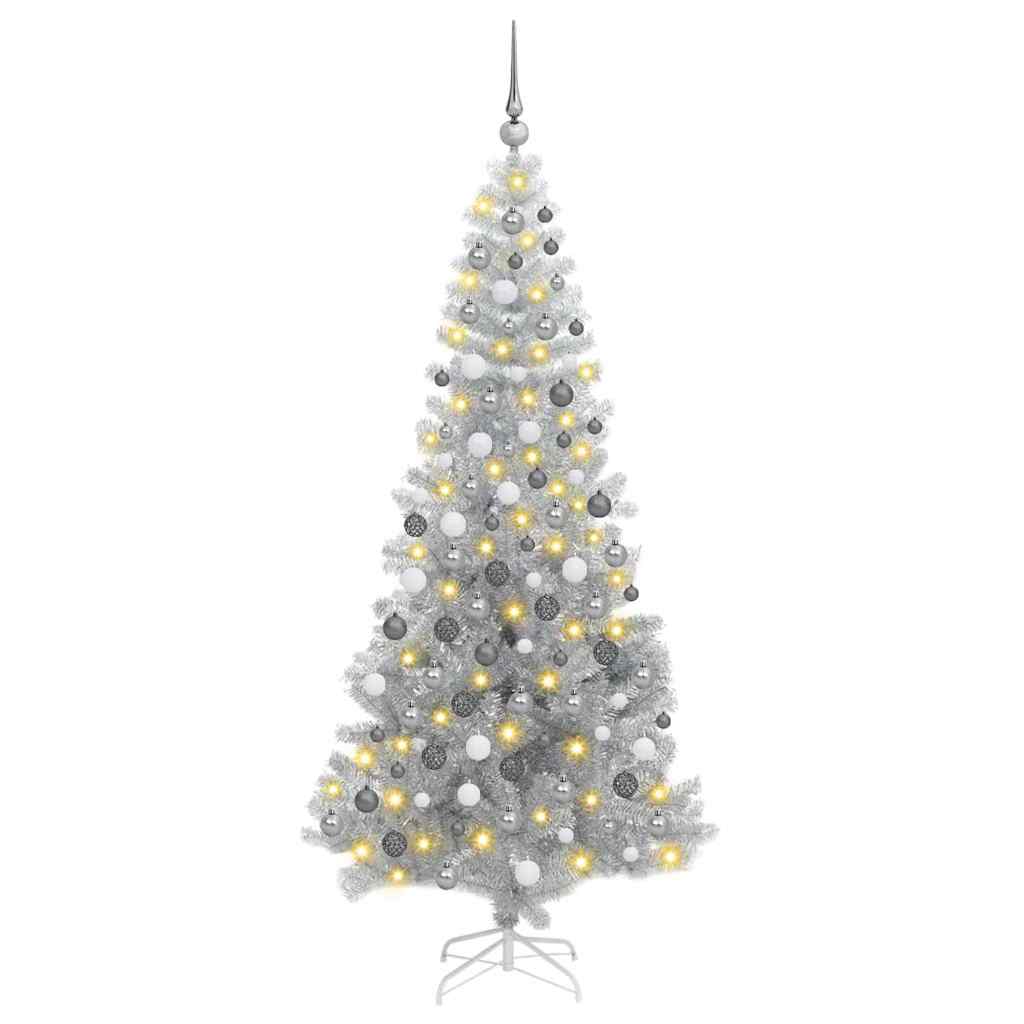 Karácsonyfa 300 LED-del állvánnyal Ezüst 180 cm PET
