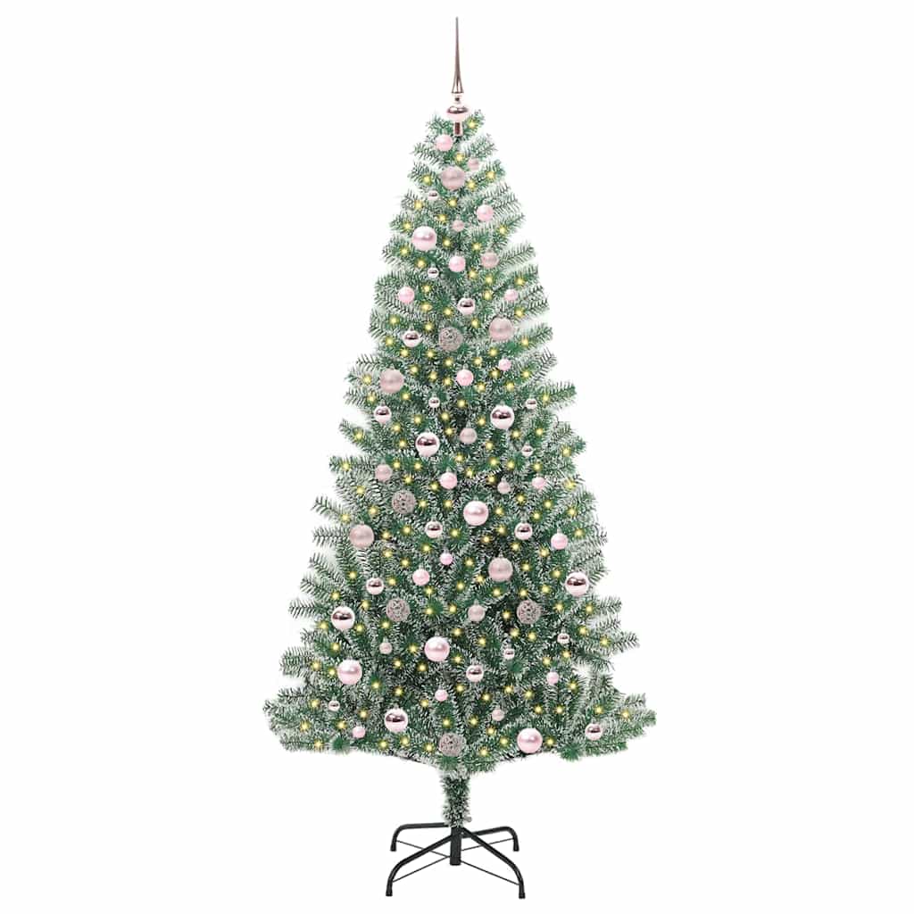 Mű karácsonyi fa hóval borítva LED fényekkel 210 cm