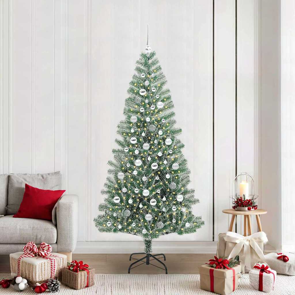 Mű karácsonyi fa hóval borítva LED fényekkel 210 cm