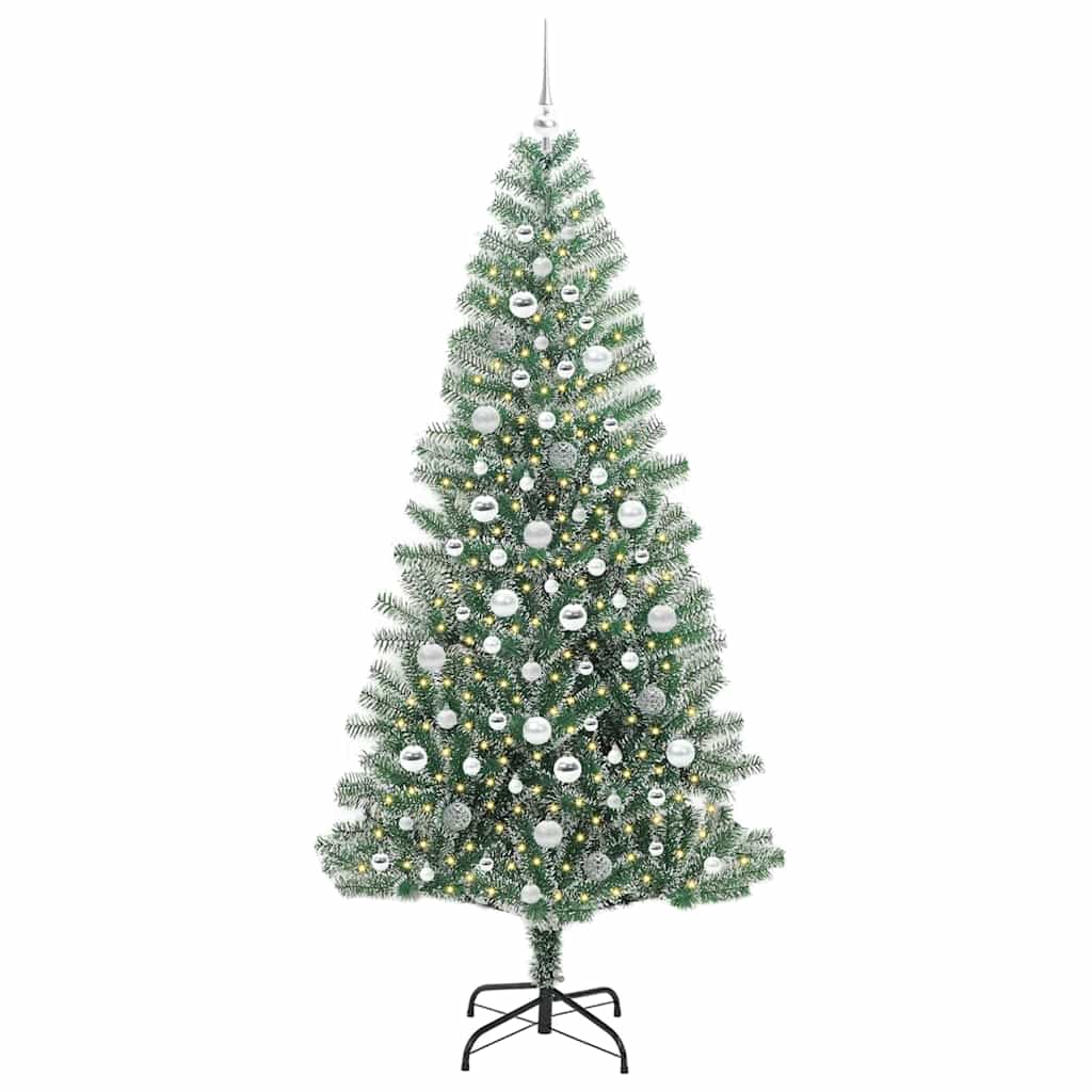 Mű karácsonyi fa hóval borítva LED fényekkel 210 cm
