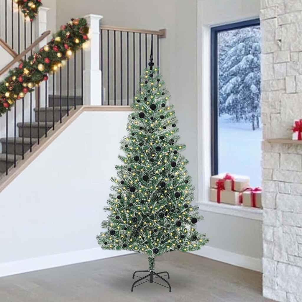 Mű karácsonyi fa hóval borítva LED fényekkel 240 cm