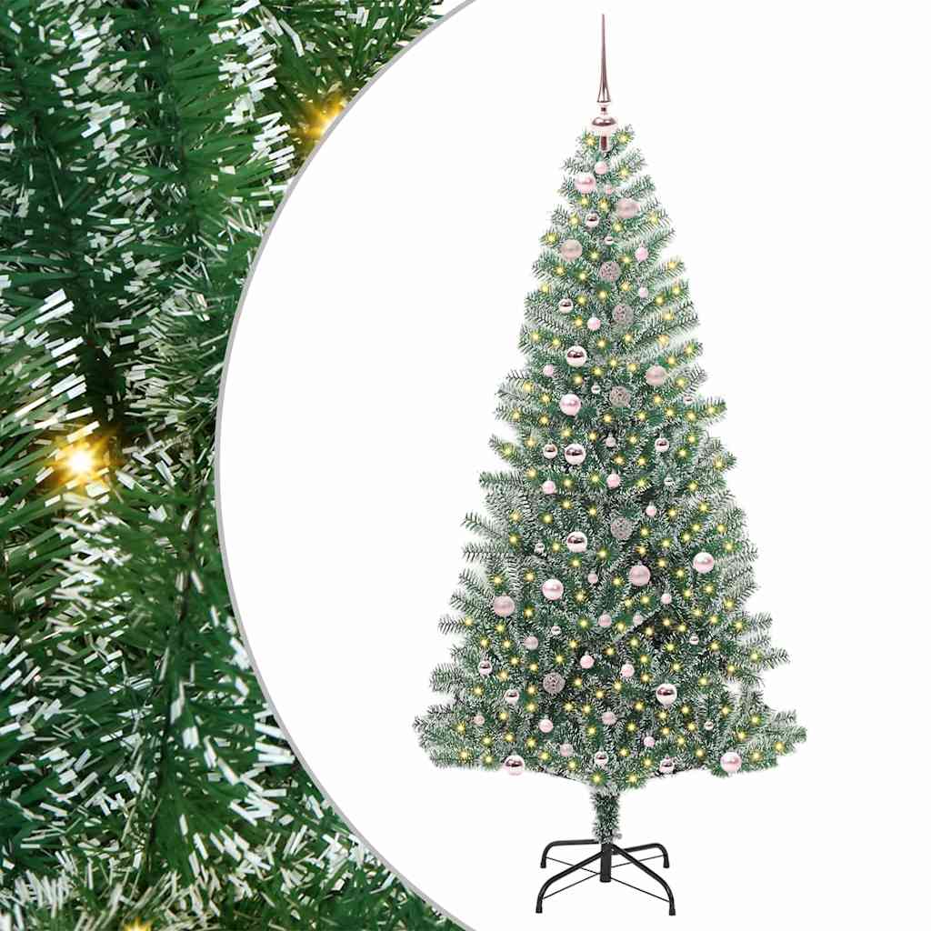 Mű karácsonyi fa hóval borítva LED fényekkel 240 cm