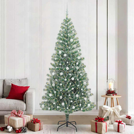 Mű karácsonyi fa hóval borítva LED fényekkel 240 cm
