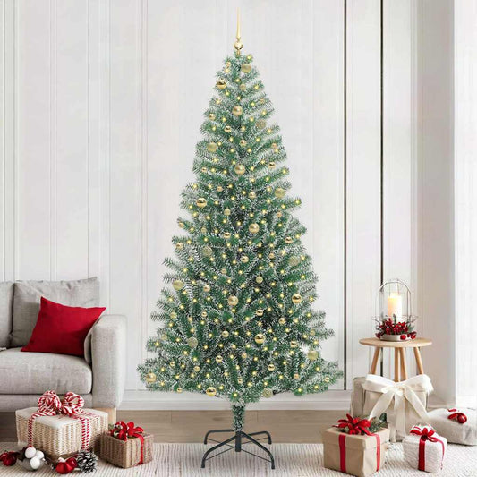 Mű karácsonyi fa hóval borítva LED fényekkel 240 cm