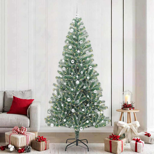Mű karácsonyi fa hóval borítva LED fényekkel 240 cm