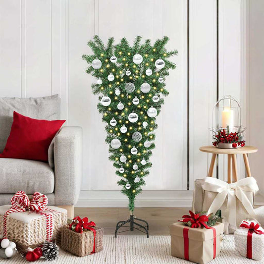 Felfordított műfenyő LED világítással és gömb készlettel 120 cm