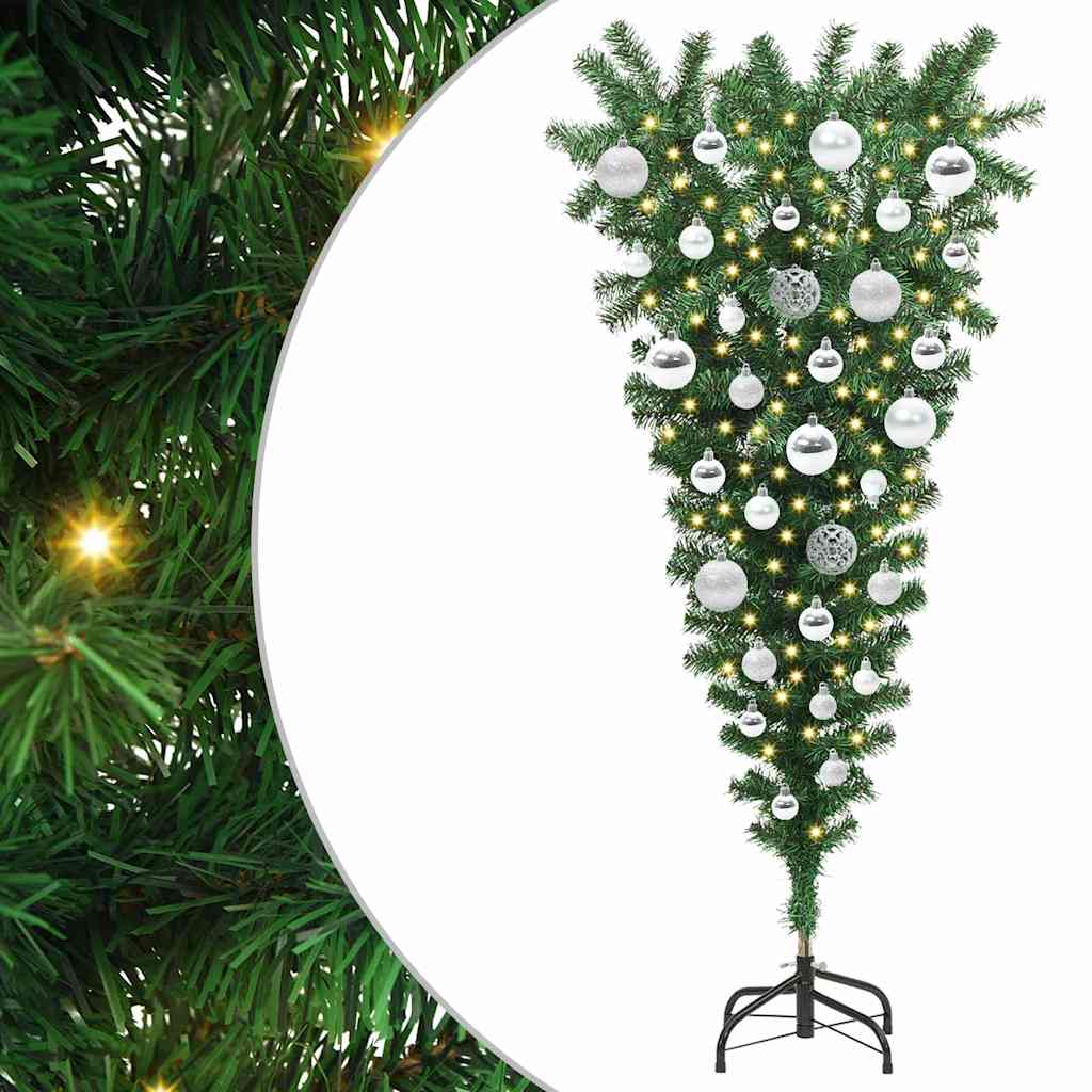 Felfordított műfenyő LED világítással és gömb készlettel 120 cm