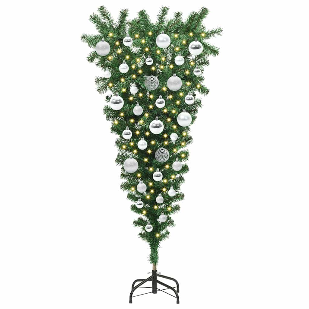 Felfordított műfenyő LED világítással és gömb készlettel 120 cm