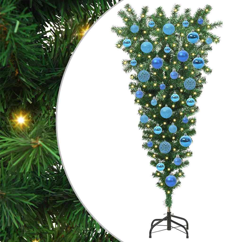 Felfordított Műfenyő Elővilágítással és Gömbökkel Zöld 120 cm