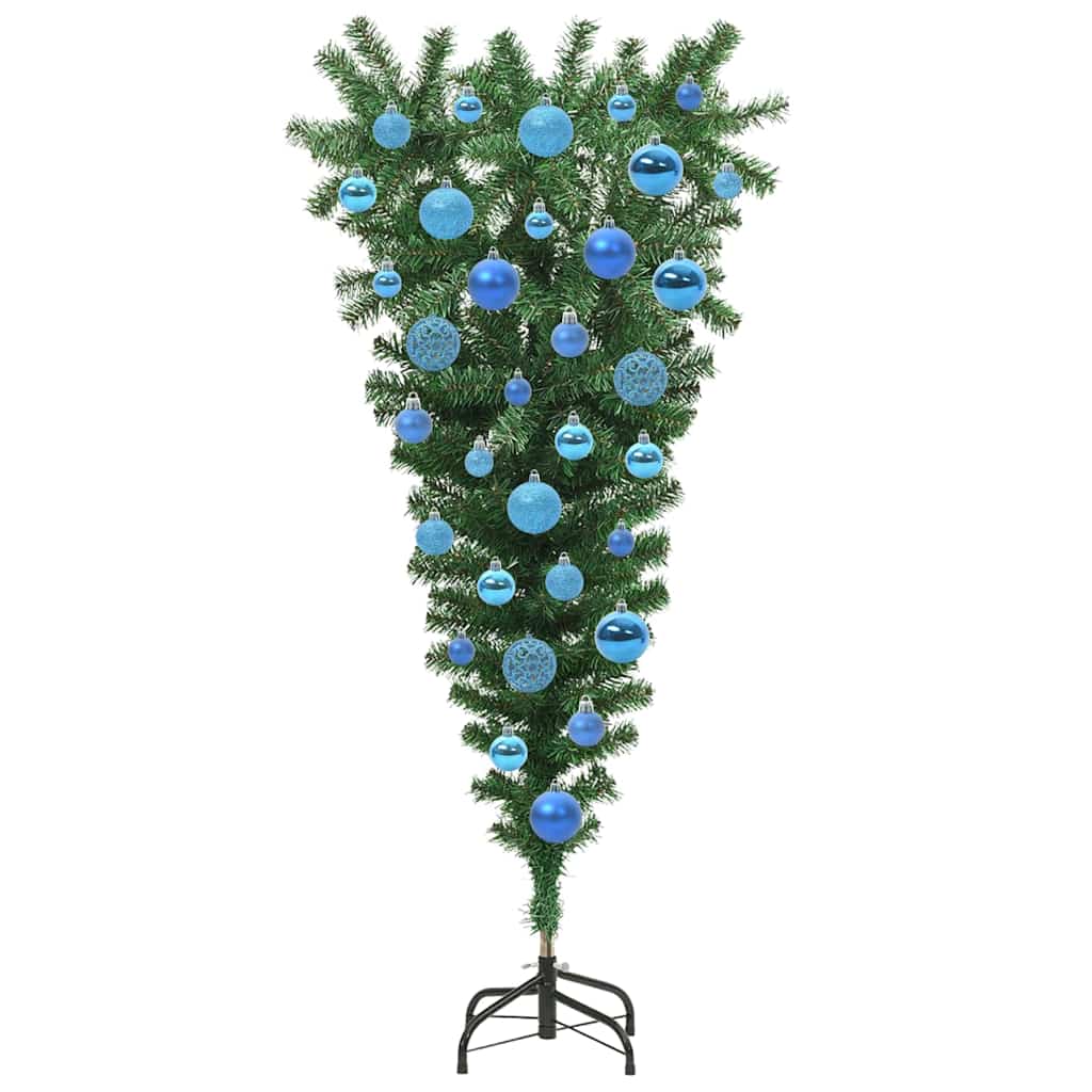 Felfordított Műfenyő Elővilágítással és Gömbökkel Zöld 120 cm
