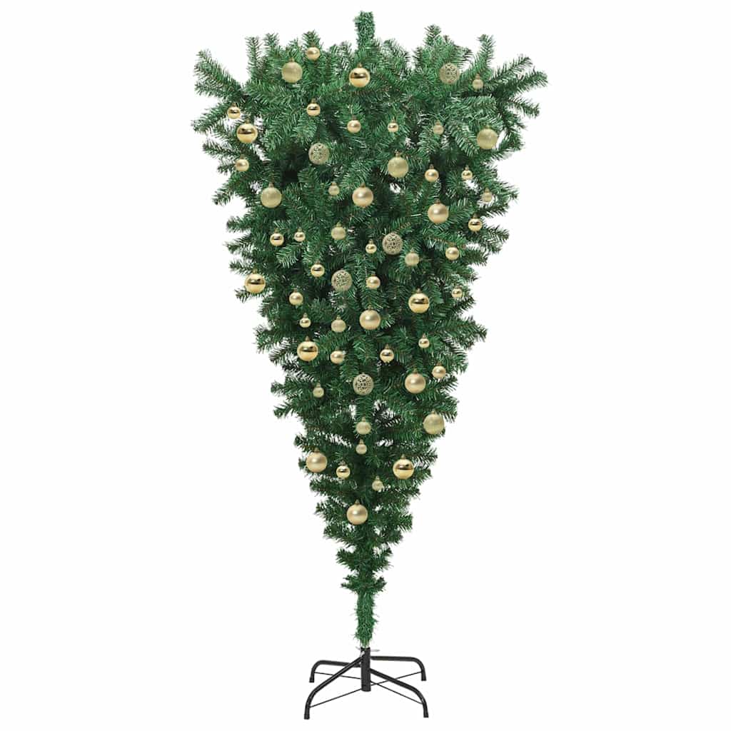 Felfelé álló műfenyő, világítással, gömbökkel Zöld 210 cm PVC