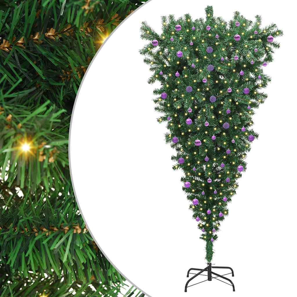Felfelé álló műfenyő világító díszkészlettel Zöld 240 cm PVC