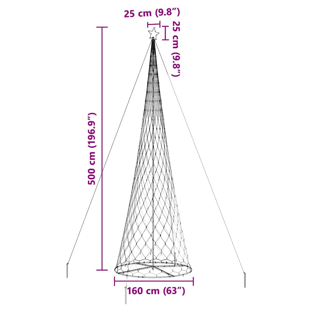 LED Karácsonyi Fenyő Hideg fehér 160 x 160 x 500 cm Fém