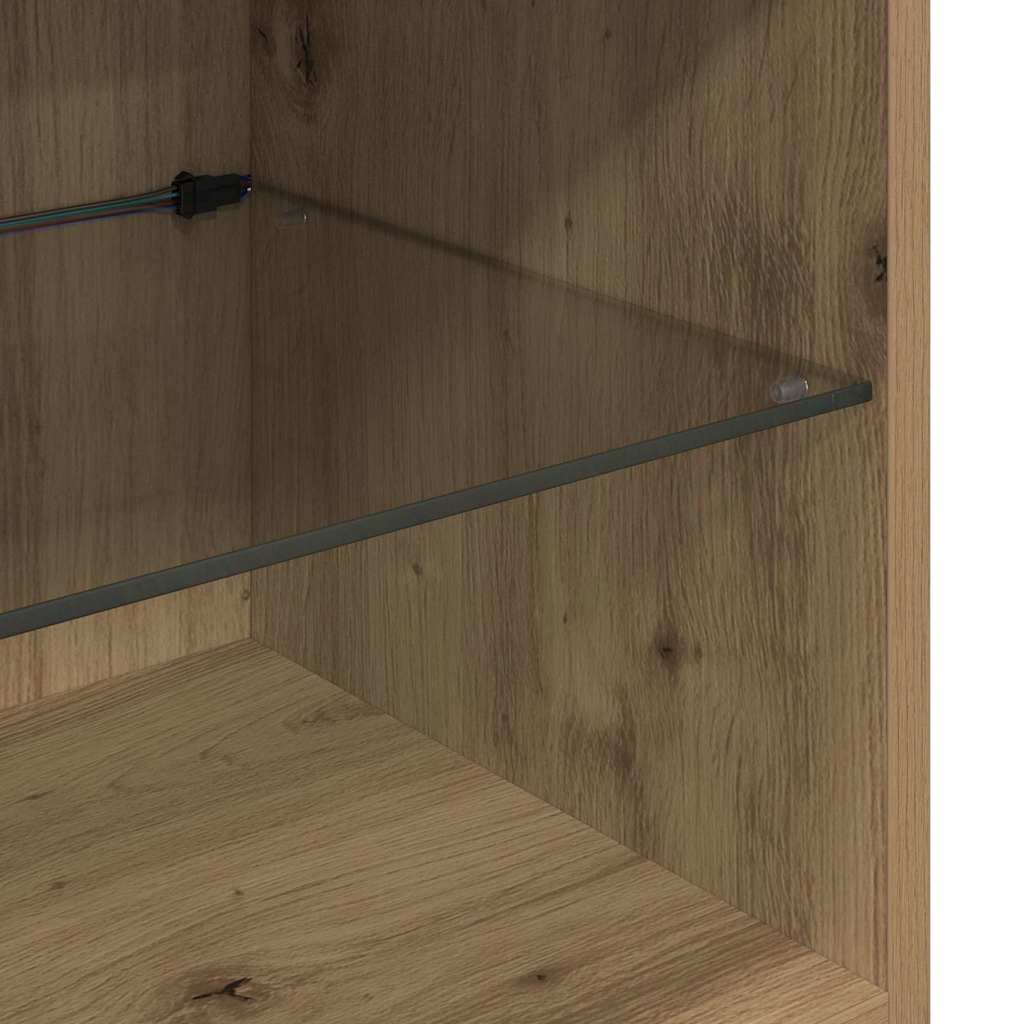 TV Fali Egységek LED -es lámpákkal 5 pcs Fekete tölgy Faanyag