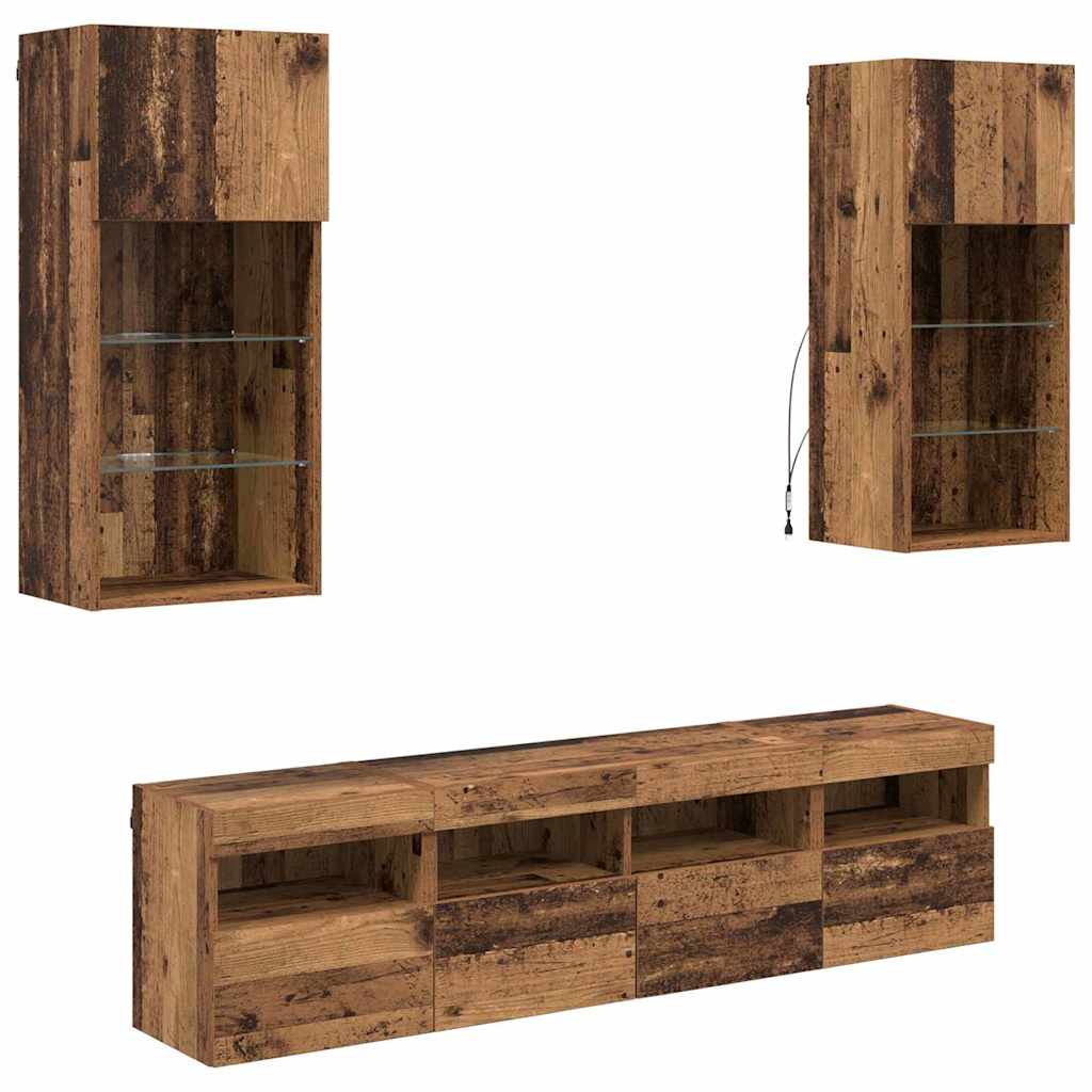 TV Fali Egységek LED-del 5 pcs Öreg fa 40,5 x 30 x 90 cm