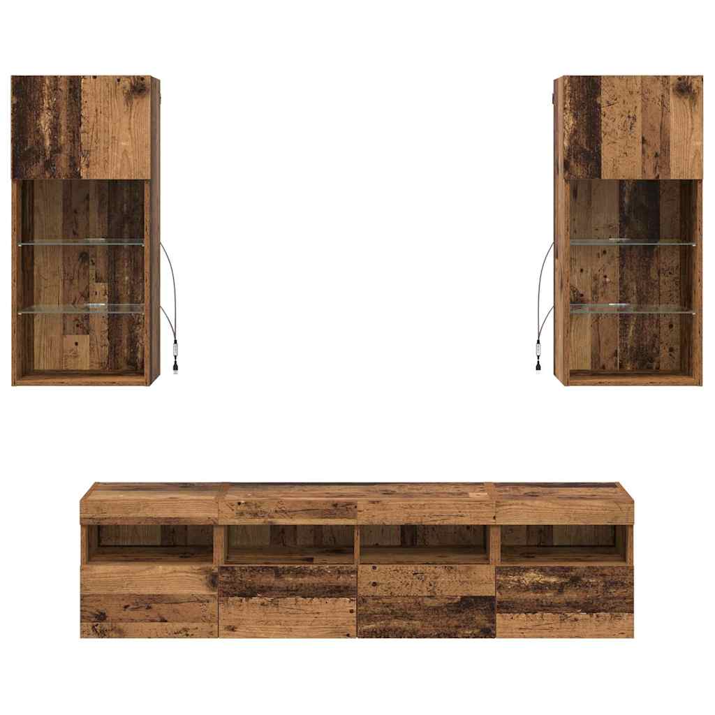 TV Fali Egységek LED-del 5 pcs Öreg fa 40,5 x 30 x 90 cm