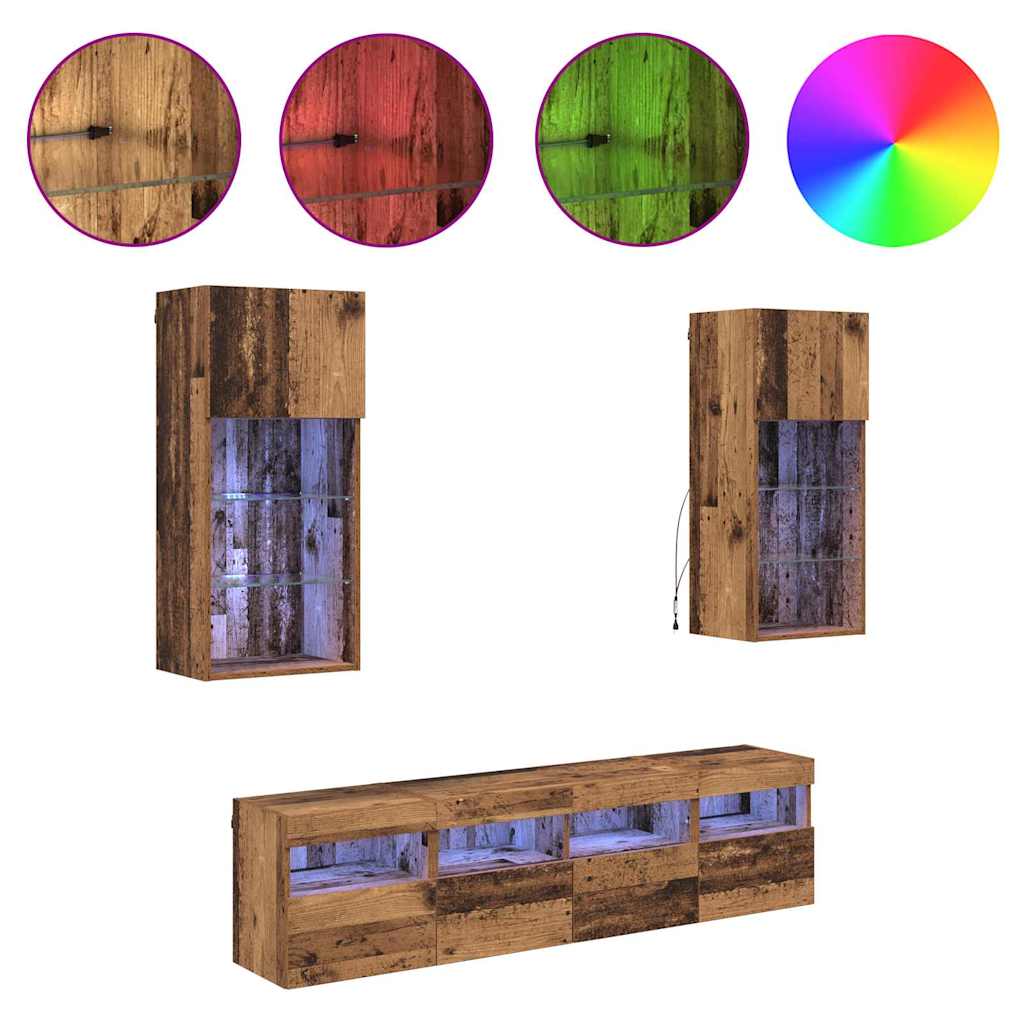 TV Fali Egységek LED-del 5 pcs Öreg fa 40,5 x 30 x 90 cm