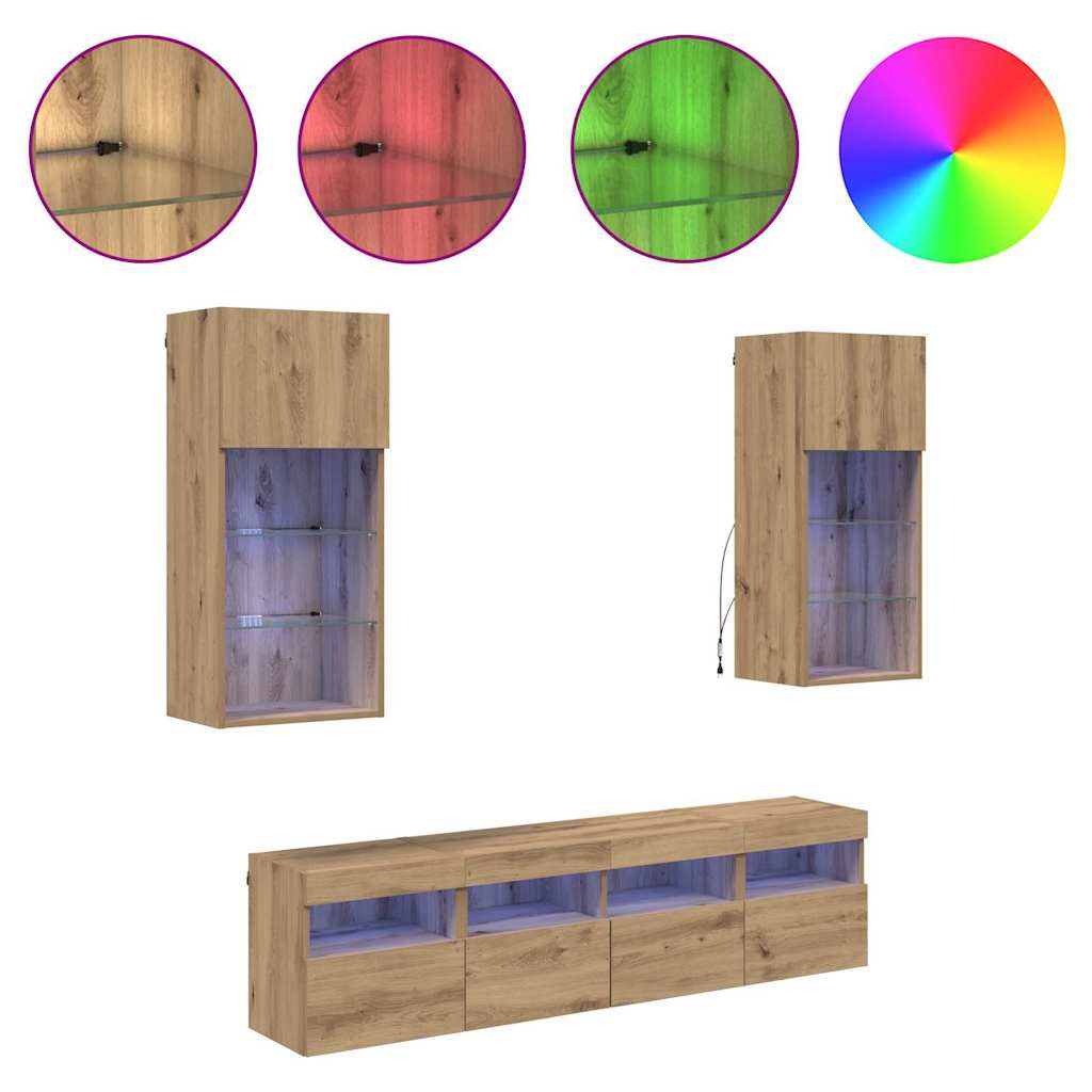 TV Fali Egységek LED-del 5 pcs Artisan tölgy 40,5 x 30 x 90 cm