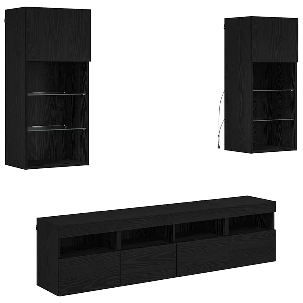 TV Fali Egységek LED-del 5 pcs Fekete tölgy 40,5 x 30 x 90 cm