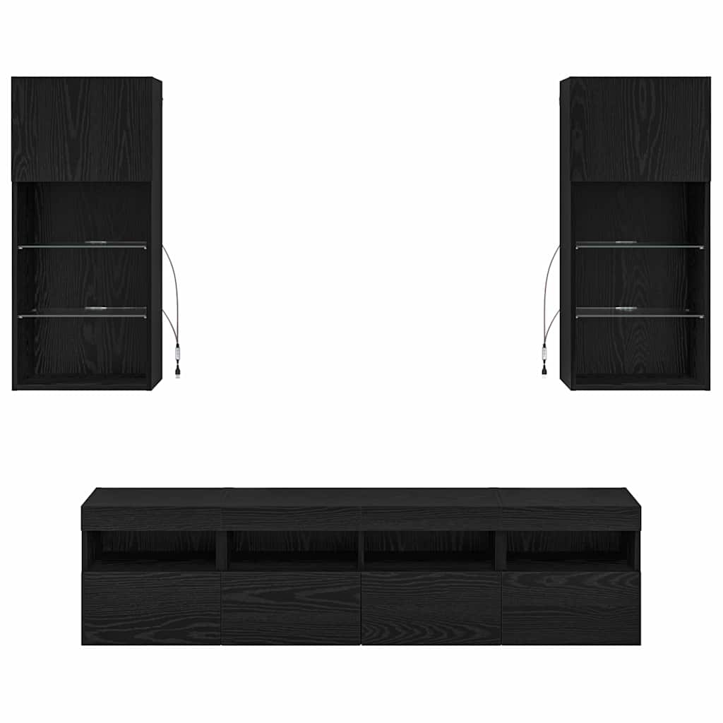 TV Fali Egységek LED-del 5 pcs Fekete tölgy 40,5 x 30 x 90 cm