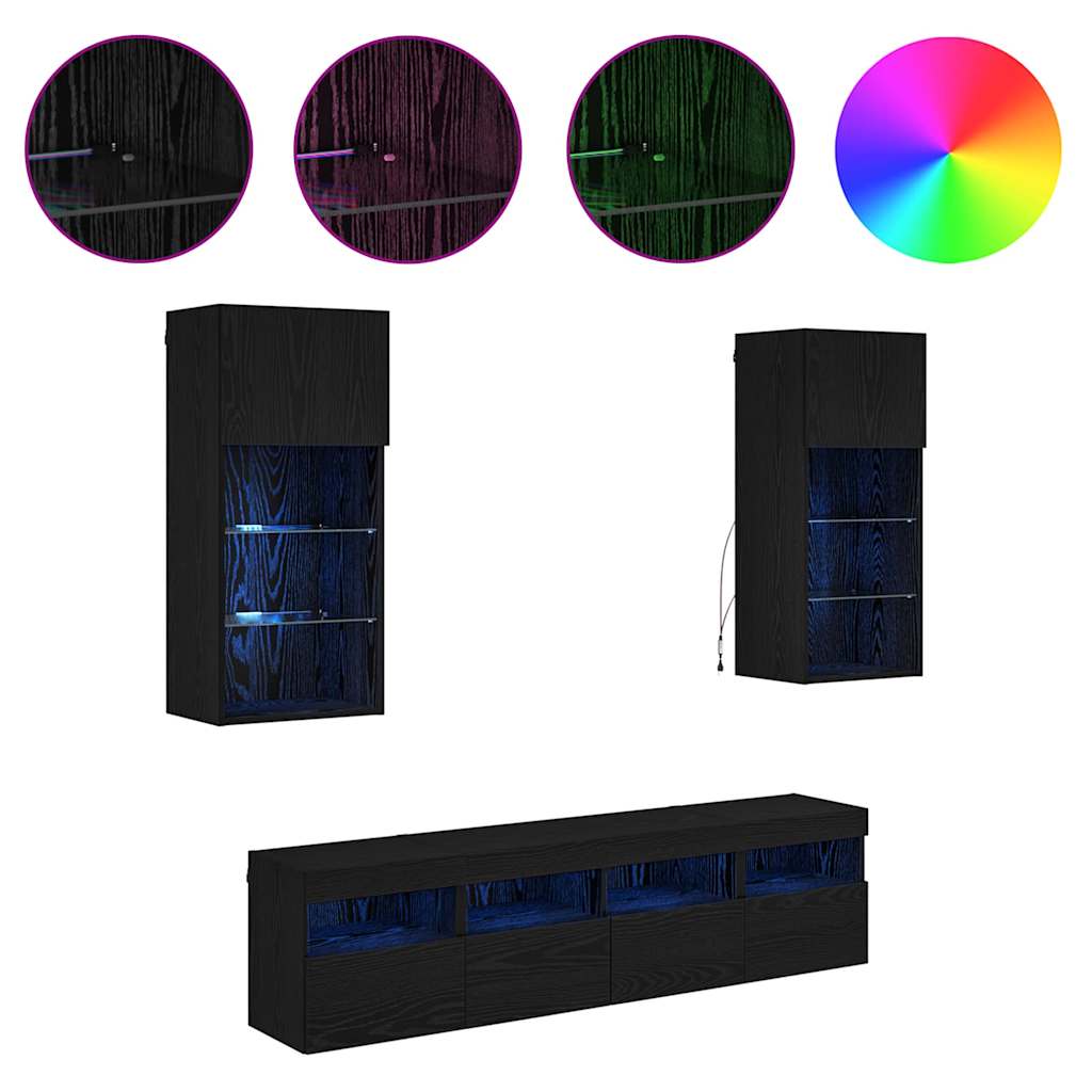 TV Fali Egységek LED-del 5 pcs Fekete tölgy 40,5 x 30 x 90 cm