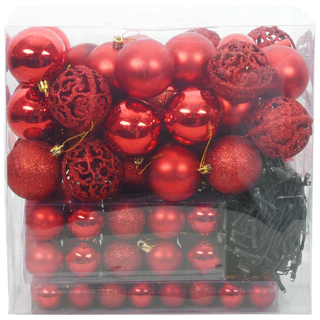 Karácsonyi Díszgömb Készlet 300 LED-del 120 pcs Piros Műanyag