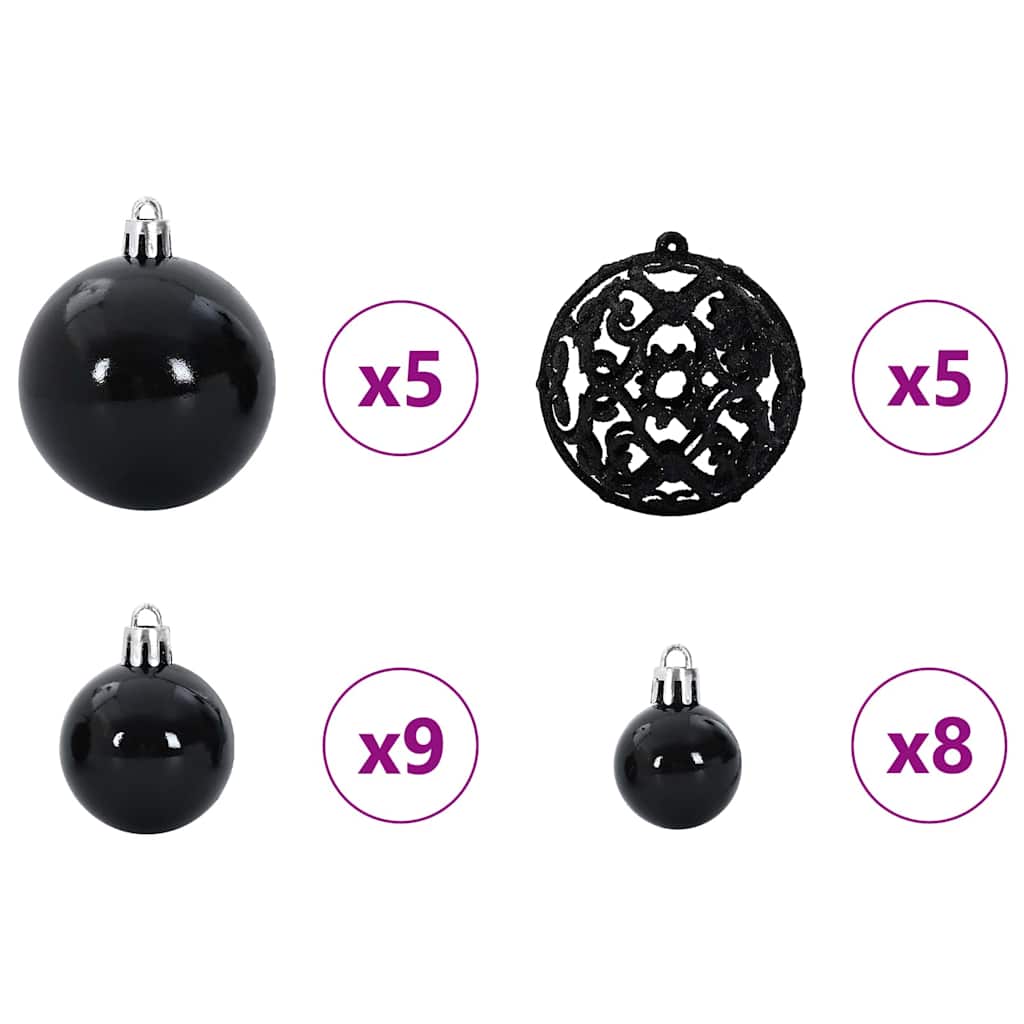 Karácsonyi Díszgömb Készlet 150 LED-del 61 pcs Fekete Műanyag