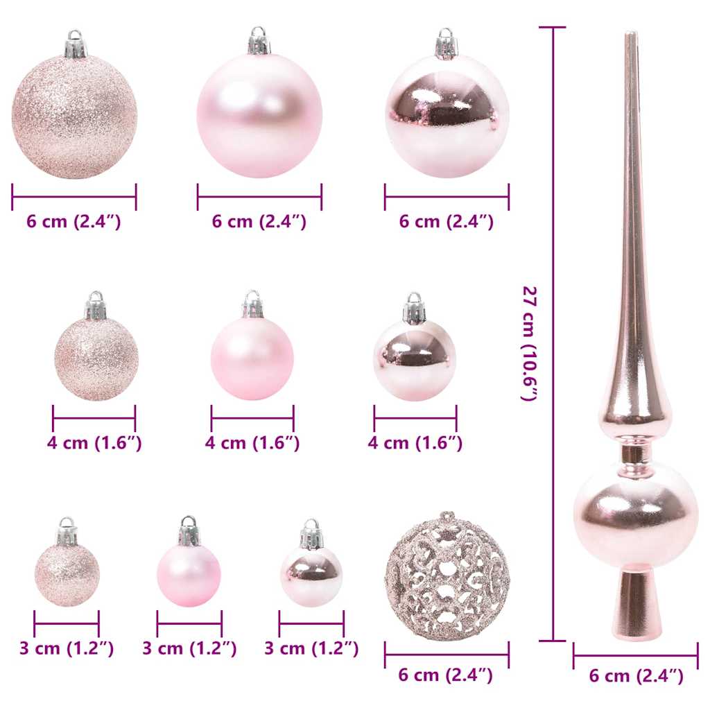 Karácsonyi Díszgömb Készlet 120 pcs Rózsaszín Műanyag