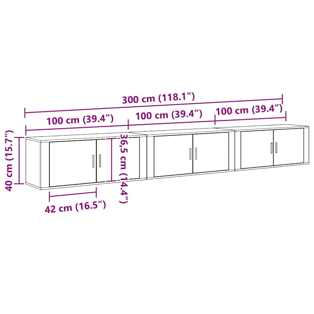 Fali TV szekrény szett 3 pcs Artisan tölgy 100 x 34,5 x 40 cm